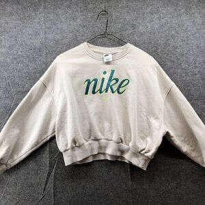 Nike Girls Size (10-12) M Club Fleece Crewneck Sweatshirt Boxy Cropped Bone